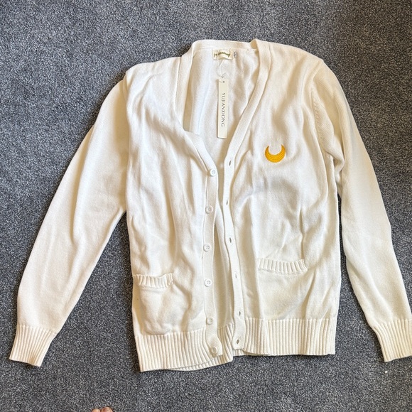 Thom Browne Sweaters - Sailor moon Cream Cardigan with Yellow moon